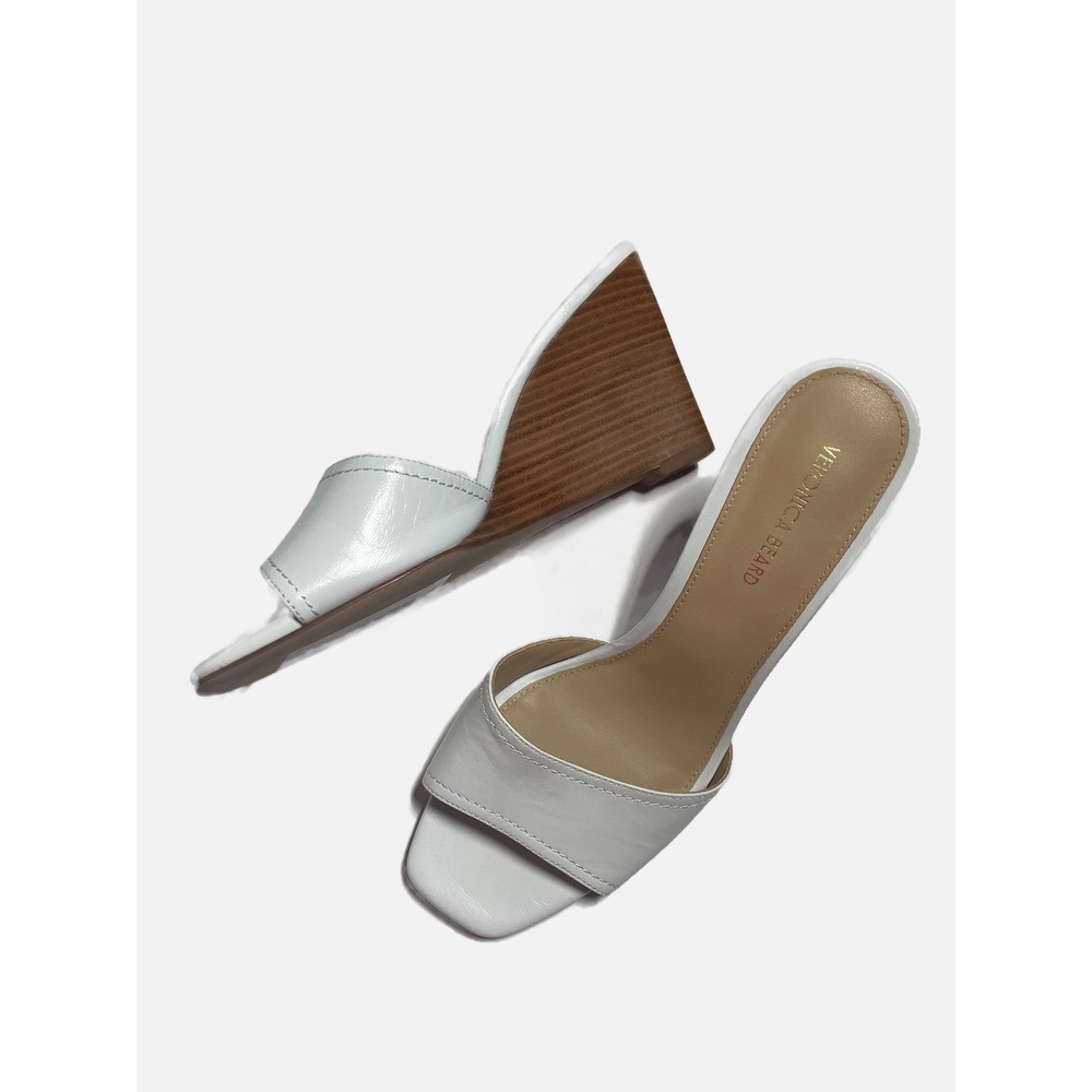Veronica Beard Coconut Wedge Sandals Womens 6 White Leather Slide Square Toe